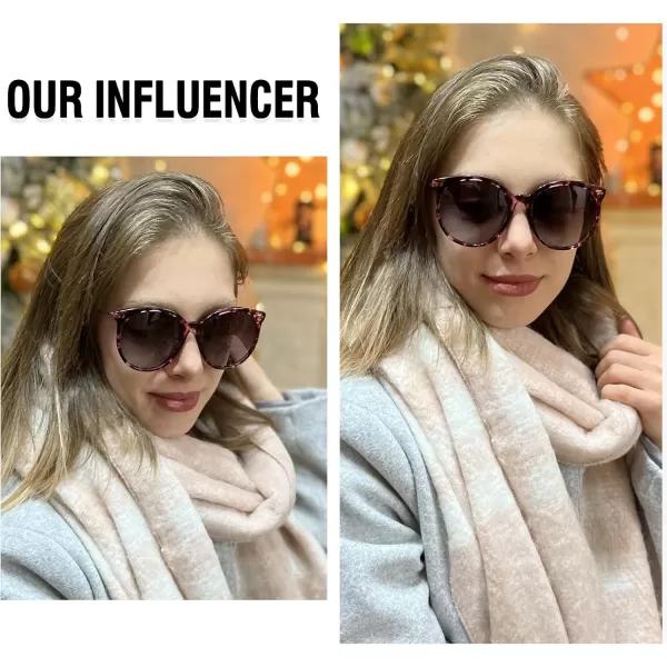 DUCO Retro Sunglasses Women Polarized Round Sun Glasses Vintage UV400 Protection Acetate Frame DC2340Purple Tortoise Frame Gradient Grey Lens