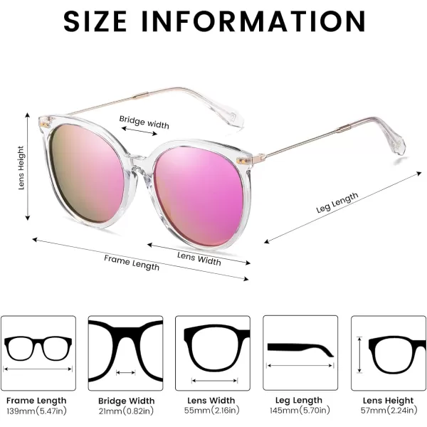 DUCO Retro Sunglasses Women Polarized Round Sun Glasses Vintage UV400 Protection Acetate Frame DC2340Transparent Frame Revo Purple Lens