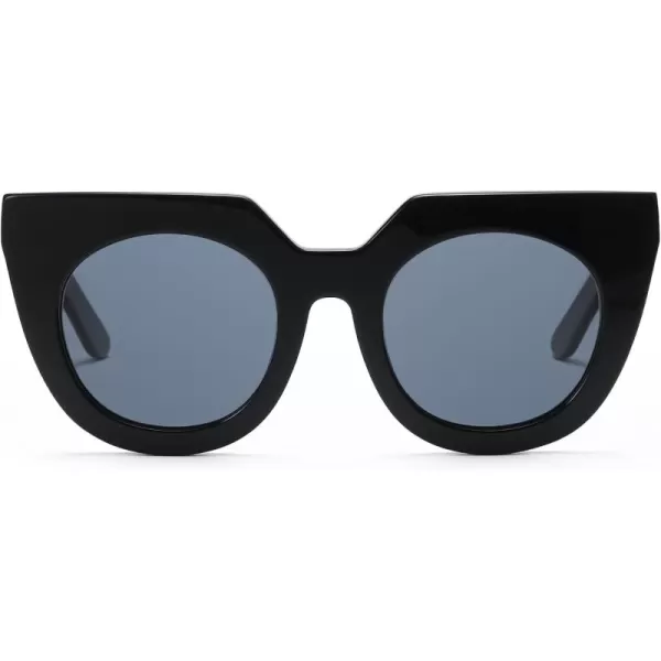 DUCO Oversized Cat Eye Sunglasses for Women Trendy Sunglasses 1201Shine Black Frame Grey Lens