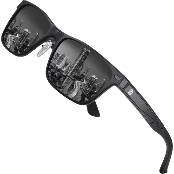 DUCO Rectangular Polarized Sunglasses for Men Vintage Sun Glasses Driving Fishing Golf UV protection Shades 8207Black Frame Grey Lens