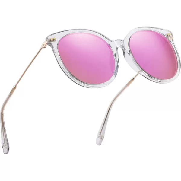 DUCO Retro Sunglasses Women Polarized Round Sun Glasses Vintage UV400 Protection Acetate Frame DC2340Transparent Frame Revo Purple Lens