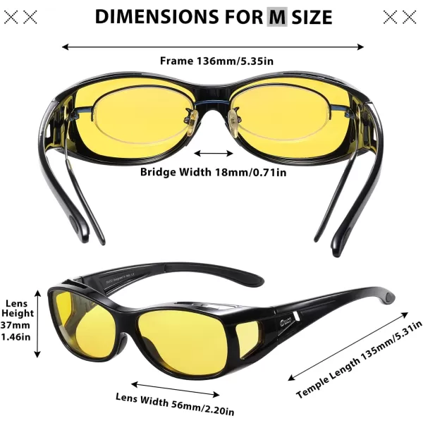 imageDUCO Night Vision Driving Glasses Fit Over Glasses for Men and Women Anti Glare Polarized Yellow Nighttime Lens 8953YA01m Size Black Frame Night Vision Lens