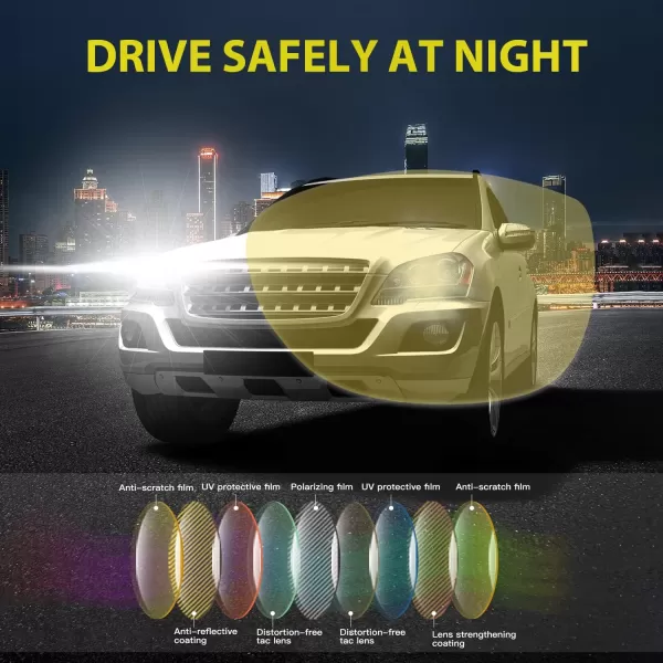 imageDUCO Night Vision Driving Glasses Fit Over Glasses for Men and Women Anti Glare Polarized Yellow Nighttime Lens 8953YA01m Size Black Frame Night Vision Lens
