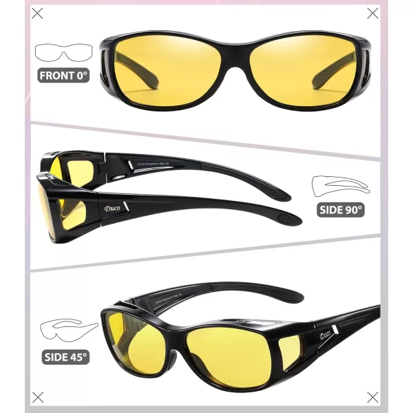 imageDUCO Night Vision Driving Glasses Fit Over Glasses for Men and Women Anti Glare Polarized Yellow Nighttime Lens 8953YA01m Size Black Frame Night Vision Lens