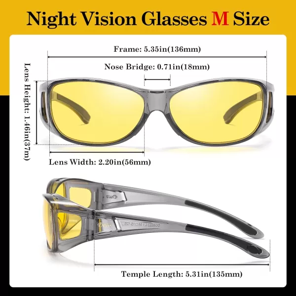imageDUCO Night Vision Driving Glasses Fit Over Glasses for Men and Women Anti Glare Polarized Yellow Nighttime Lens 8953YA03m Size Transparent Grey Frame Night Vision Lens