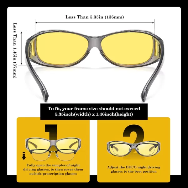 imageDUCO Night Vision Driving Glasses Fit Over Glasses for Men and Women Anti Glare Polarized Yellow Nighttime Lens 8953YA03m Size Transparent Grey Frame Night Vision Lens
