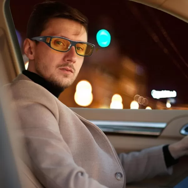 imageDUCO Night Vision Driving Glasses Fit Over Glasses for Men and Women Anti Glare Polarized Yellow Nighttime Lens 8953YB02l Size Matte Black Frame Night Vision Lens