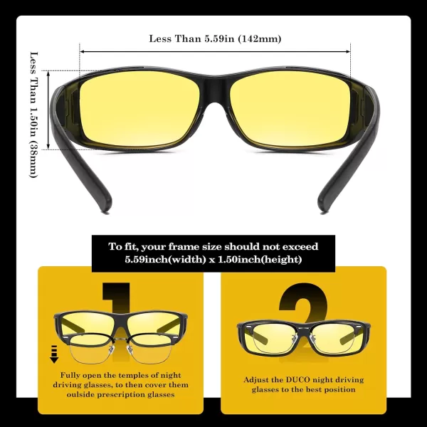 imageDUCO Night Vision Driving Glasses Fit Over Glasses for Men and Women Anti Glare Polarized Yellow Nighttime Lens 8953YB02l Size Matte Black Frame Night Vision Lens