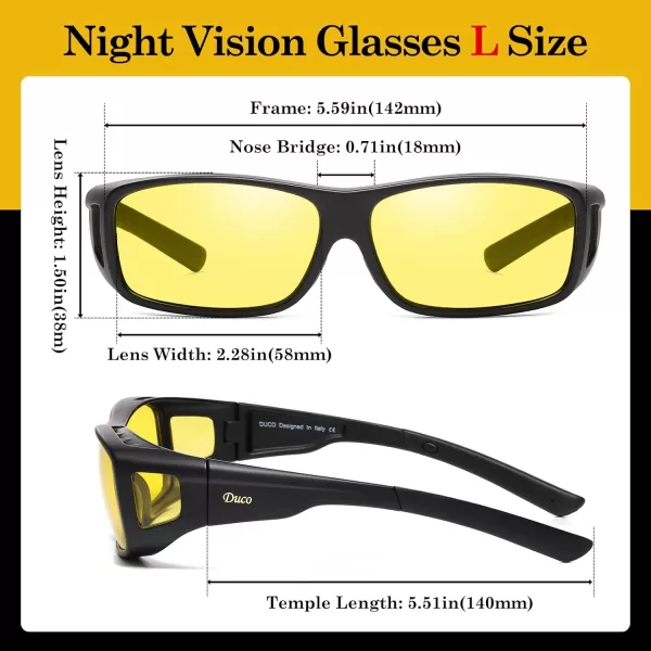imageDUCO Night Vision Driving Glasses Fit Over Glasses for Men and Women Anti Glare Polarized Yellow Nighttime Lens 8953YB02l Size Matte Black Frame Night Vision Lens