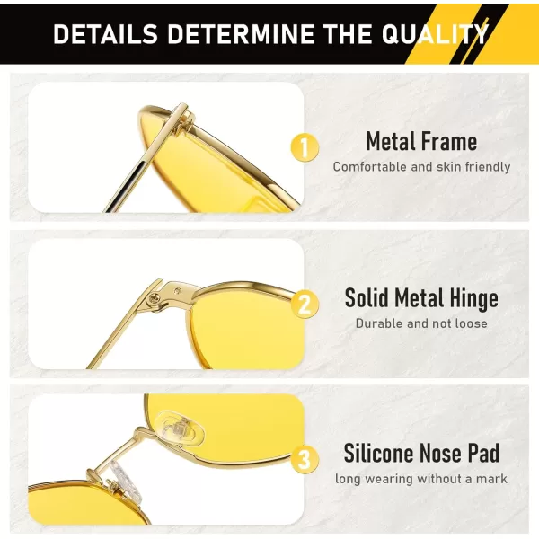 imageDUCO Night Vision Glasses for Men Women Chic Metal Polygon Frame AntiGlare UV400 Protection Yellow Polarized Lens 309YBlack Gold Frame Night Vision Lens