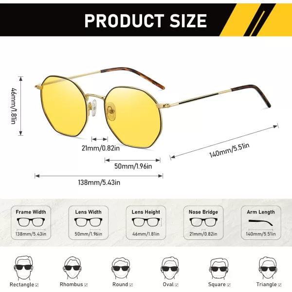 imageDUCO Night Vision Glasses for Men Women Chic Metal Polygon Frame AntiGlare UV400 Protection Yellow Polarized Lens 309YBlack Gold Frame Night Vision Lens