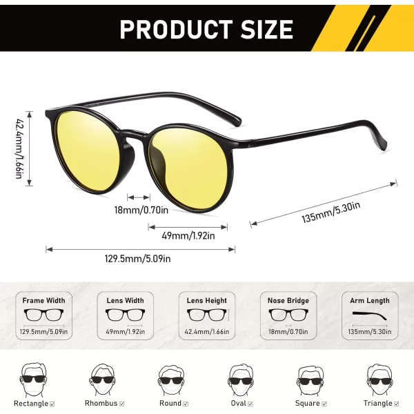 imageDUCO Night Vision Glasses for Men Women Round Anti Glare Glasses Night Driving Polarized UV400 Protection Yellow Glasses 305YBlack Frame Night Vision Lens