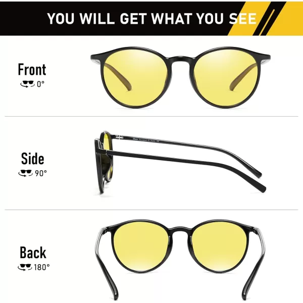 imageDUCO Night Vision Glasses for Men Women Round Anti Glare Glasses Night Driving Polarized UV400 Protection Yellow Glasses 305YBlack Frame Night Vision Lens