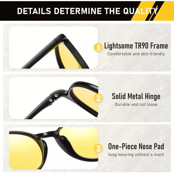 imageDUCO Night Vision Glasses for Men Women Round Anti Glare Glasses Night Driving Polarized UV400 Protection Yellow Glasses 305YBlack Frame Night Vision Lens