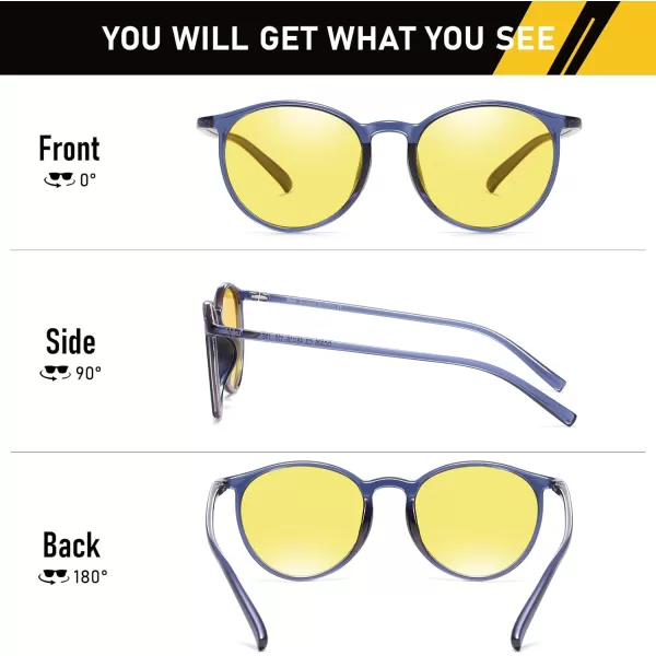 imageDUCO Night Vision Glasses for Men Women Round Anti Glare Glasses Night Driving Polarized UV400 Protection Yellow Glasses 305YTransparent Blue Frame Night Vision Lens
