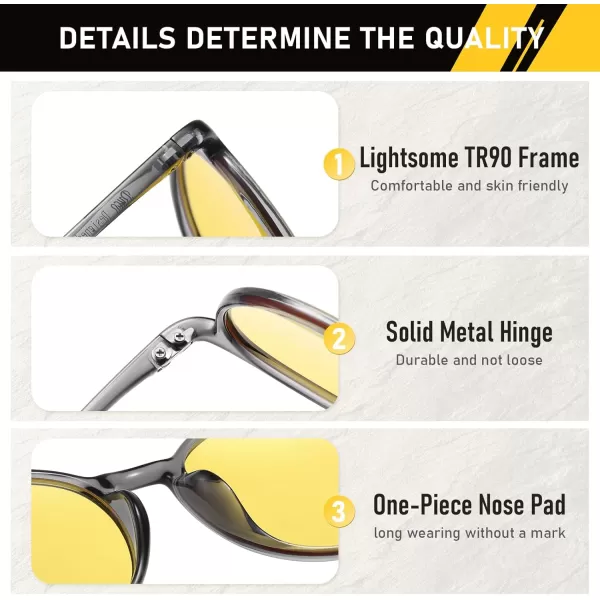 imageDUCO Night Vision Glasses for Men Women Round Anti Glare Glasses Night Driving Polarized UV400 Protection Yellow Glasses 305YTransparent Gray Frame Night Vision Lens