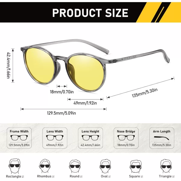 imageDUCO Night Vision Glasses for Men Women Round Anti Glare Glasses Night Driving Polarized UV400 Protection Yellow Glasses 305YTransparent Gray Frame Night Vision Lens