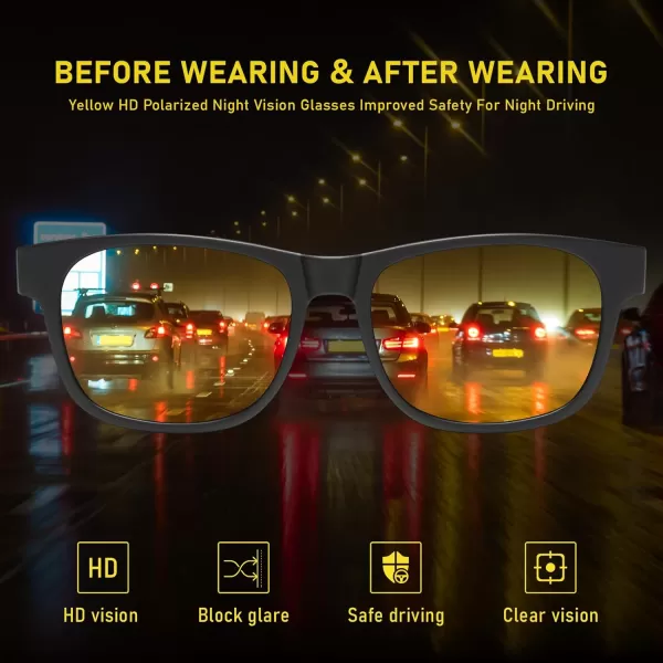 imageDUCO Night Vision Glasses for Men and Women Anti Glare Night Driving Glasses Polarized UV400 Protection Yellow Glasses 223Black Frame Night Vision Lens