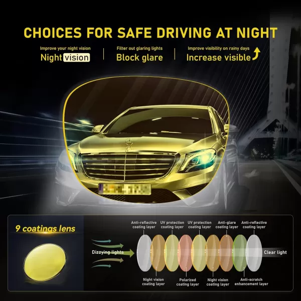 imageDUCO Night Vision Glasses for Men and Women Anti Glare Night Driving Glasses Polarized UV400 Protection Yellow Glasses 223Black Frame Night Vision Lens