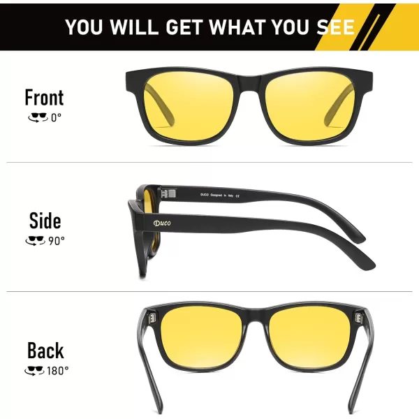 imageDUCO Night Vision Glasses for Men and Women Anti Glare Night Driving Glasses Polarized UV400 Protection Yellow Glasses 223Black Frame Night Vision Lens