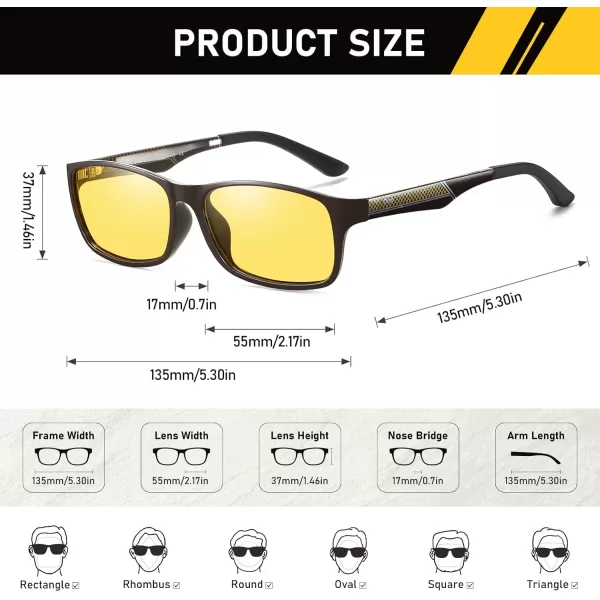 imageDUCO Night Vision Glasses for Men and Women Anti Glare Night Driving Glasses Polarized UV400 Protection Yellow Glasses 223Brown Frame Night Vision Lens