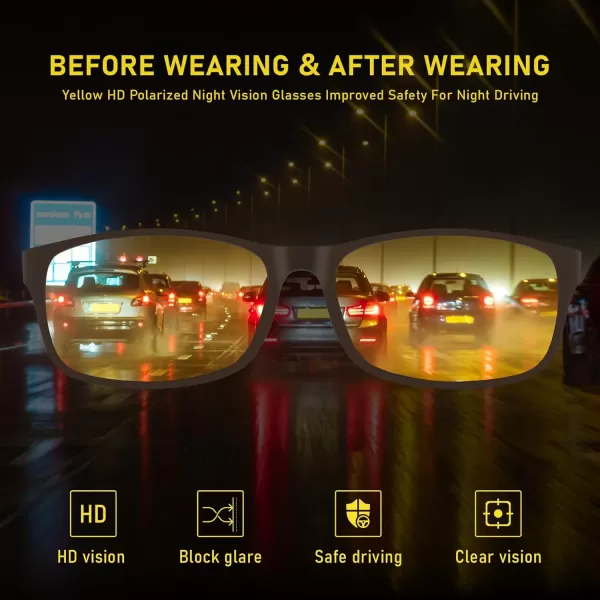 imageDUCO Night Vision Glasses for Men and Women Anti Glare Night Driving Glasses Polarized UV400 Protection Yellow Glasses 223Brown Frame Night Vision Lens