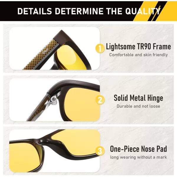 imageDUCO Night Vision Glasses for Men and Women Anti Glare Night Driving Glasses Polarized UV400 Protection Yellow Glasses 223Brown Frame Night Vision Lens