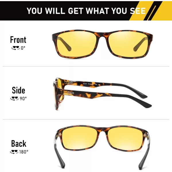 imageDUCO Night Vision Glasses for Men and Women Anti Glare Night Driving Glasses Polarized UV400 Protection Yellow Glasses 223Tortoise Frame Night Vision Lens