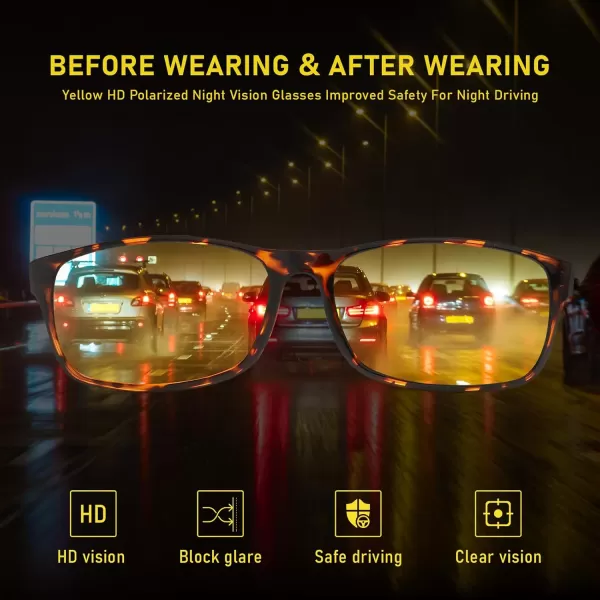 imageDUCO Night Vision Glasses for Men and Women Anti Glare Night Driving Glasses Polarized UV400 Protection Yellow Glasses 223Tortoise Frame Night Vision Lens