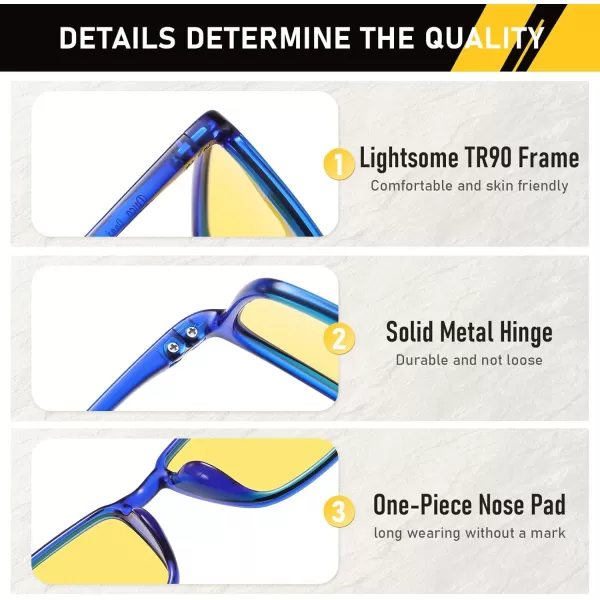 imageDUCO Night Vision Glasses for Men and Women Anti Glare Night Driving Glasses Polarized UV400 Protection Yellow Glasses 306YBlue Frame Night Vision Lens
