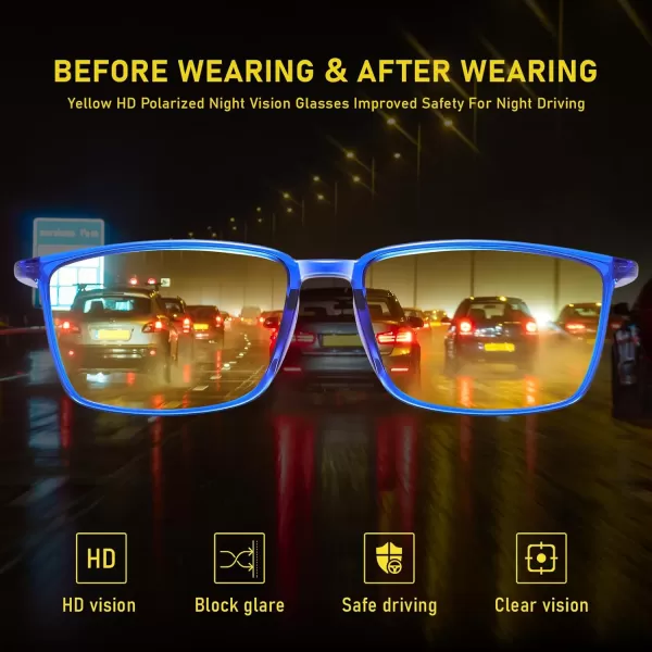 imageDUCO Night Vision Glasses for Men and Women Anti Glare Night Driving Glasses Polarized UV400 Protection Yellow Glasses 306YBlue Frame Night Vision Lens
