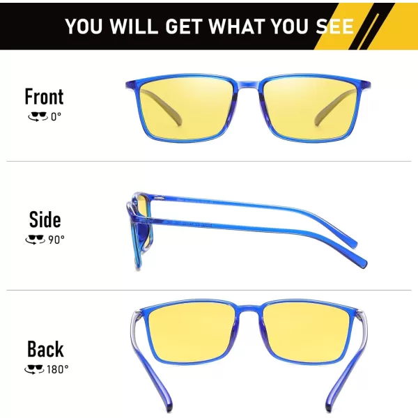 imageDUCO Night Vision Glasses for Men and Women Anti Glare Night Driving Glasses Polarized UV400 Protection Yellow Glasses 306YBlue Frame Night Vision Lens