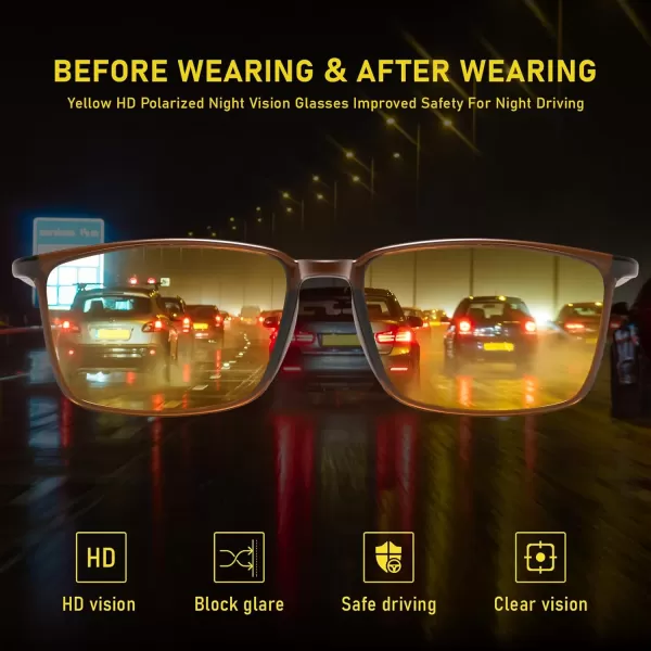 imageDUCO Night Vision Glasses for Men and Women Anti Glare Night Driving Glasses Polarized UV400 Protection Yellow Glasses 306YBrowm Frame Night Vision Lens