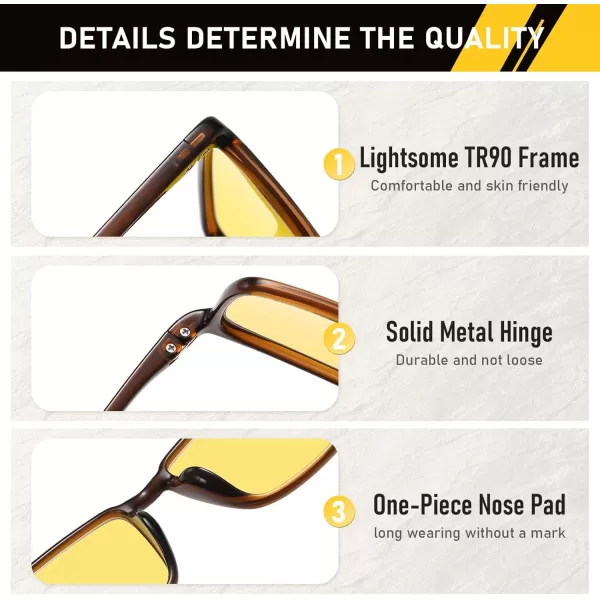 imageDUCO Night Vision Glasses for Men and Women Anti Glare Night Driving Glasses Polarized UV400 Protection Yellow Glasses 306YBrowm Frame Night Vision Lens
