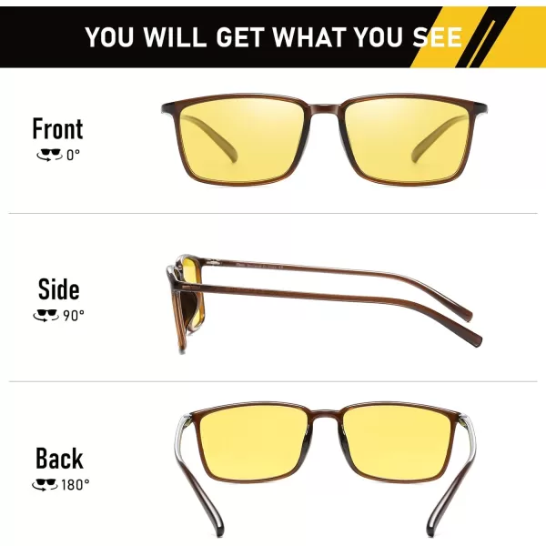 imageDUCO Night Vision Glasses for Men and Women Anti Glare Night Driving Glasses Polarized UV400 Protection Yellow Glasses 306YBrowm Frame Night Vision Lens