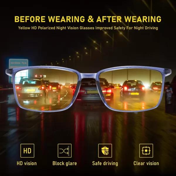 imageDUCO Night Vision Glasses for Men and Women Anti Glare Night Driving Glasses Polarized UV400 Protection Yellow Glasses 306YTransparent Blue Frame Night Vision Lens