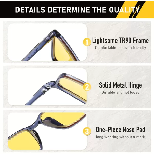 imageDUCO Night Vision Glasses for Men and Women Anti Glare Night Driving Glasses Polarized UV400 Protection Yellow Glasses 306YTransparent Blue Frame Night Vision Lens