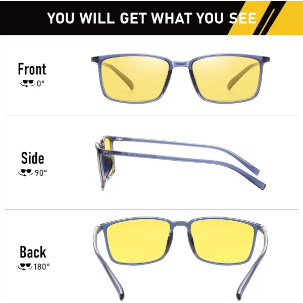 imageDUCO Night Vision Glasses for Men and Women Anti Glare Night Driving Glasses Polarized UV400 Protection Yellow Glasses 306YTransparent Blue Frame Night Vision Lens