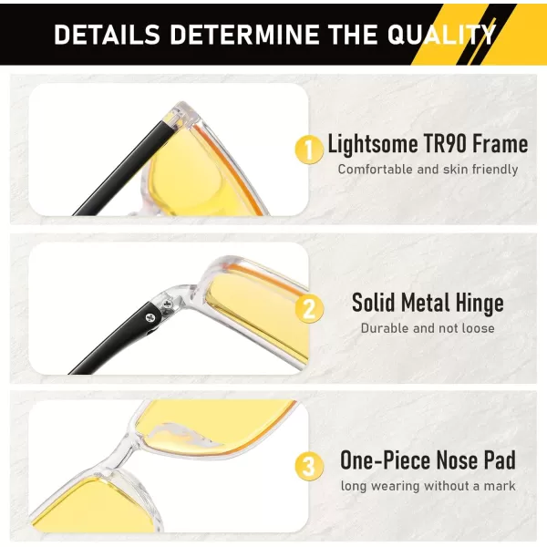 imageDUCO Night Vision Glasses for Men and Women Anti Glare Night Driving Glasses Polarized UV400 Protection Yellow Glasses 306YTransparent Frame Night Vision Lens