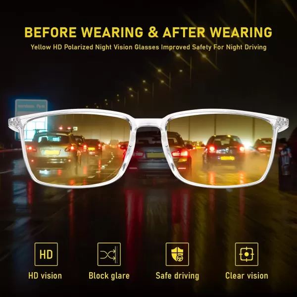 imageDUCO Night Vision Glasses for Men and Women Anti Glare Night Driving Glasses Polarized UV400 Protection Yellow Glasses 306YTransparent Frame Night Vision Lens