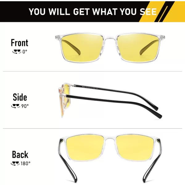 imageDUCO Night Vision Glasses for Men and Women Anti Glare Night Driving Glasses Polarized UV400 Protection Yellow Glasses 306YTransparent Frame Night Vision Lens