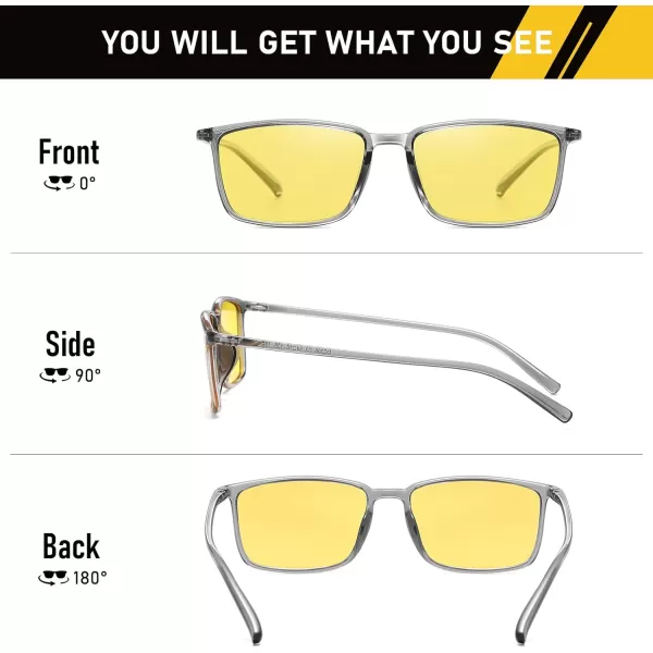 imageDUCO Night Vision Glasses for Men and Women Anti Glare Night Driving Glasses Polarized UV400 Protection Yellow Glasses 306YTransparent Gray Frame Night Vision Lens
