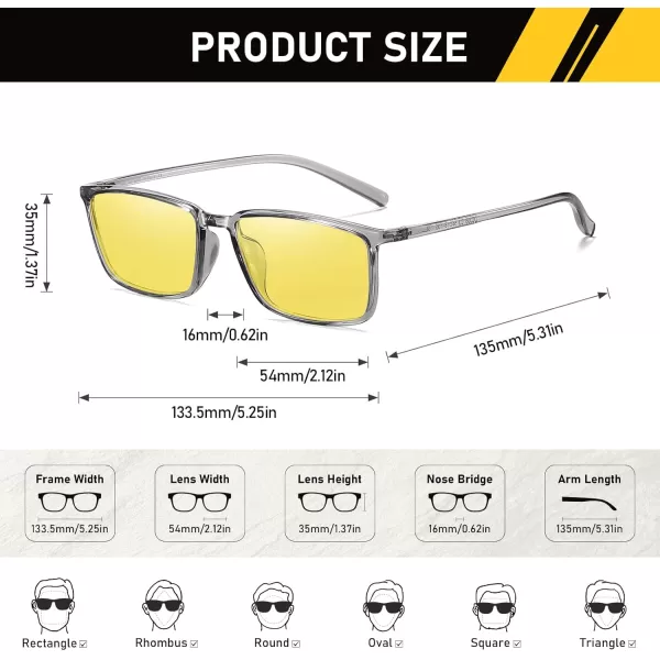 imageDUCO Night Vision Glasses for Men and Women Anti Glare Night Driving Glasses Polarized UV400 Protection Yellow Glasses 306YTransparent Gray Frame Night Vision Lens