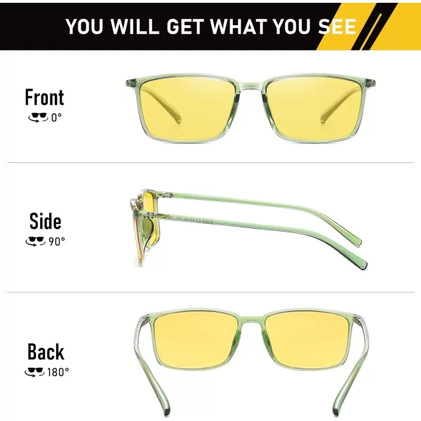 imageDUCO Night Vision Glasses for Men and Women Anti Glare Night Driving Glasses Polarized UV400 Protection Yellow Glasses 306YTransparent Green Frame Night Vision Lens