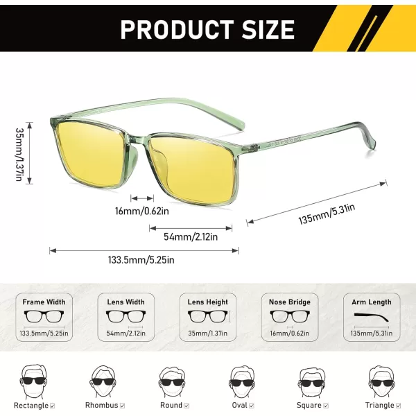 imageDUCO Night Vision Glasses for Men and Women Anti Glare Night Driving Glasses Polarized UV400 Protection Yellow Glasses 306YTransparent Green Frame Night Vision Lens