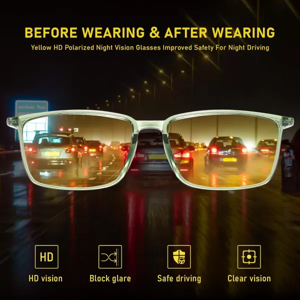 imageDUCO Night Vision Glasses for Men and Women Anti Glare Night Driving Glasses Polarized UV400 Protection Yellow Glasses 306YTransparent Green Frame Night Vision Lens