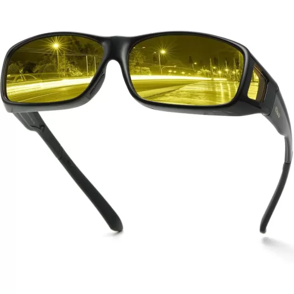 imageDUCO Night Vision Driving Glasses Fit Over Glasses for Men and Women Anti Glare Polarized Yellow Nighttime Lens 8953YB01l Size Black Frame Night Vision Lens