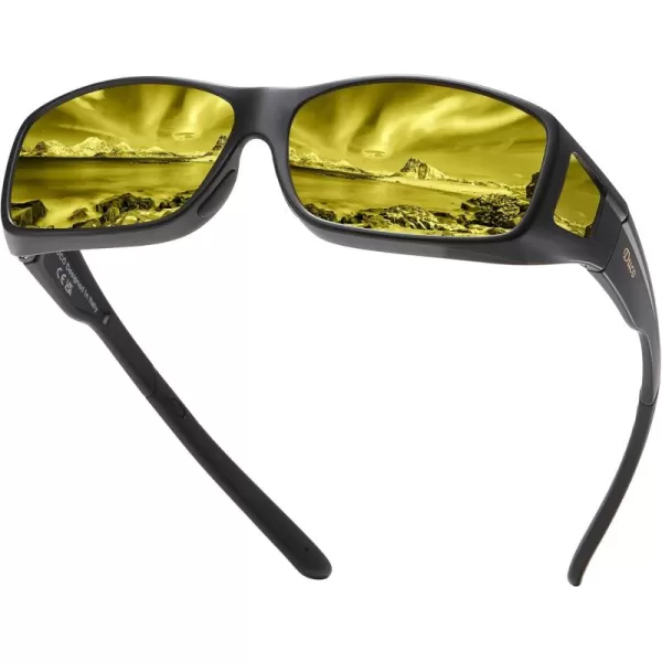 imageDUCO Night Vision Driving Glasses Fit Over Glasses for Men and Women Anti Glare Polarized Yellow Nighttime Lens 8953YB02l Size Matte Black Frame Night Vision Lens