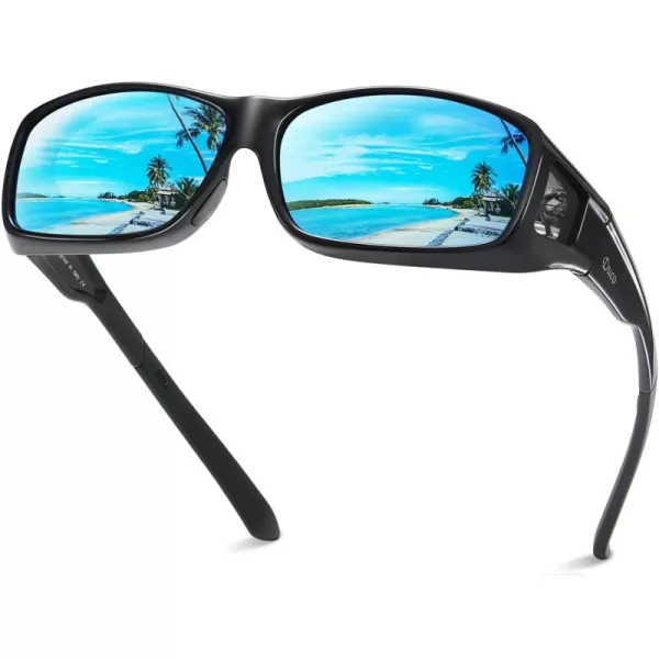 imageDUCO Night Vision Driving Glasses Fit Over Glasses for Men and Women Anti Glare Polarized Yellow Nighttime Lens 8953YB05l Size Black Frame Revo Blue Lens