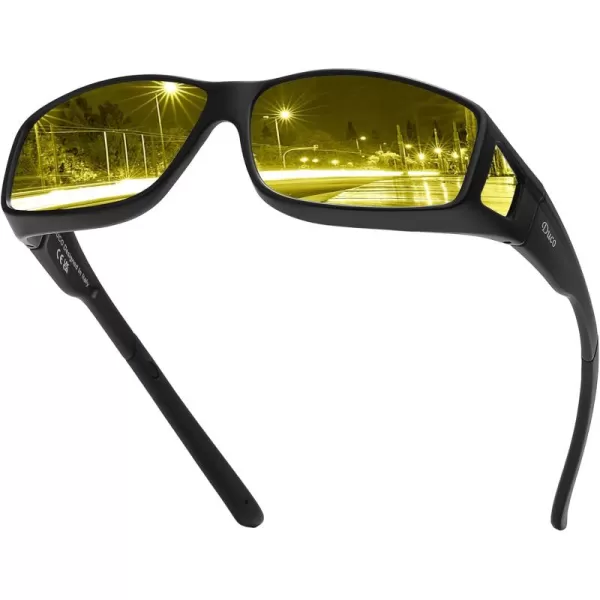 imageDUCO Night Vision Driving Glasses Fit Over Glasses for Men and Women Anti Glare Polarized Yellow Nighttime Lens 8953YC01black Frame Night Vision Lens